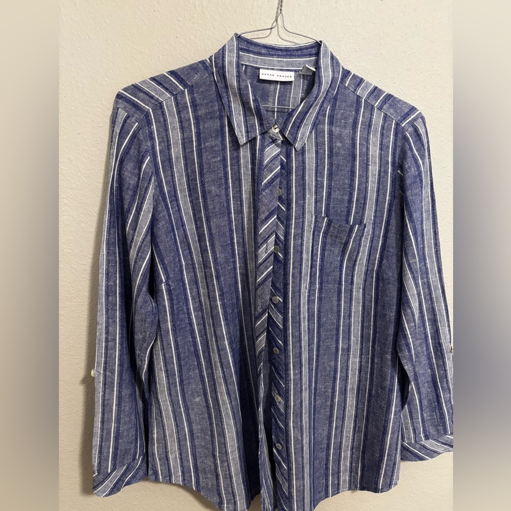 Susan Graver linen & rayon striped shirt for women